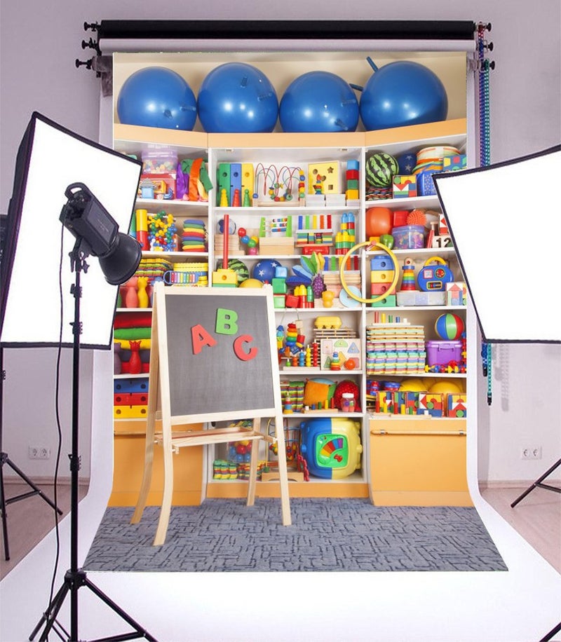 AOFOTO 4x6ft Children Playroom Toy Shelf Background Back to School Photobooth Preschool Kids First Day Playhouse Blocks Play Game Balls Photography Backdrop Kindergarten Interior Studio Props Vinyl - Image 3